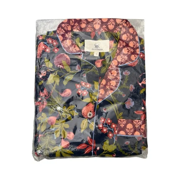 Printfresh Pomme & Poir Long Sleeve Pajama Top Size S Fruit & Floral TOP ONLY - Picture 2 of 5